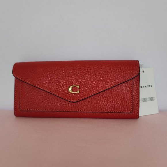 COACH Wyn Crossgrain Leather Wallet –Sport Red 🎈$121.⭐ - Picture 1 of 16